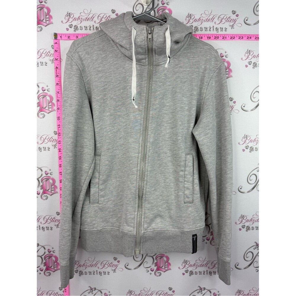 Toshi sweater zip up Light Gray Zip‑Up Hoodie with Drawstring crosses